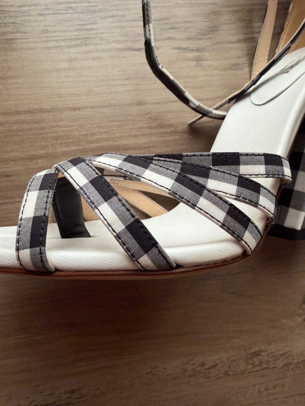 NWT Burberry Hove Black & White Gingham Block Heel Sandals with Ankle Strap s - Picture 5 of 15
